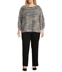 Slim Factor by Investments Plus Alexa Boat Neck 3/4 Sleeve Fuzzy Knit Top
