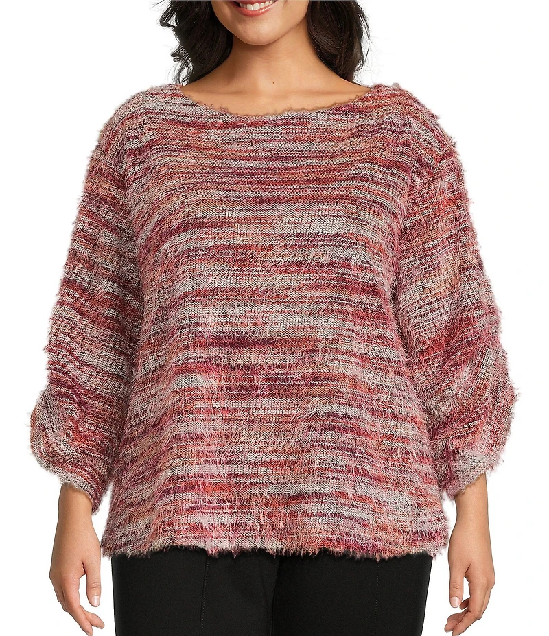 Slim Factor by Investments Plus Alexa Boat Neck 3/4 Sleeve Fuzzy Knit Top