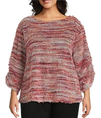 Slim Factor by Investments Plus Alexa Boat Neck 3/4 Sleeve Fuzzy Knit Top