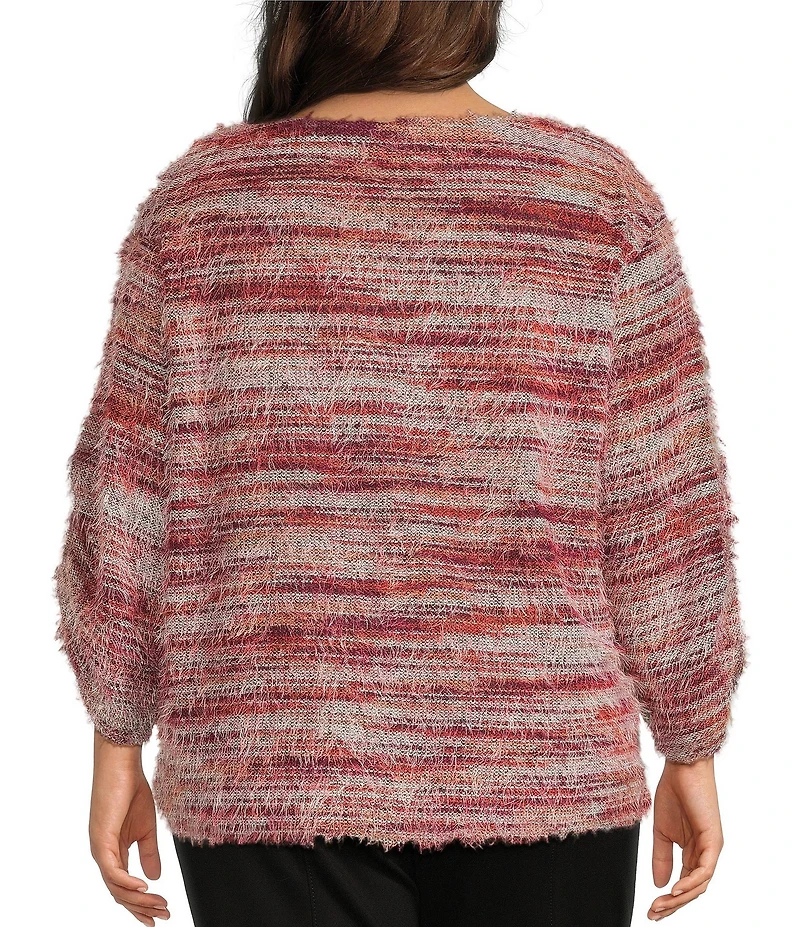 Slim Factor by Investments Plus Alexa Boat Neck 3/4 Sleeve Fuzzy Knit Top