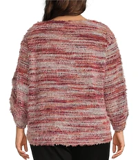 Slim Factor by Investments Plus Alexa Boat Neck 3/4 Sleeve Fuzzy Knit Top
