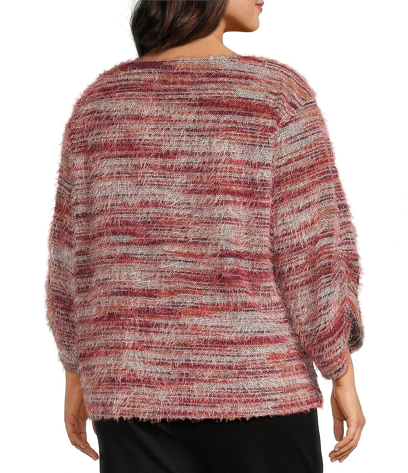 Slim Factor by Investments Plus Alexa Boat Neck 3/4 Sleeve Fuzzy Knit Top