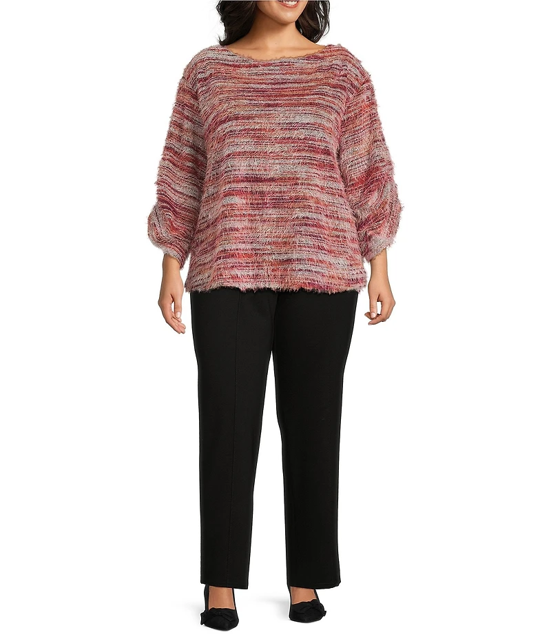 Slim Factor by Investments Plus Alexa Boat Neck 3/4 Sleeve Fuzzy Knit Top