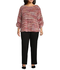 Slim Factor by Investments Plus Alexa Boat Neck 3/4 Sleeve Fuzzy Knit Top