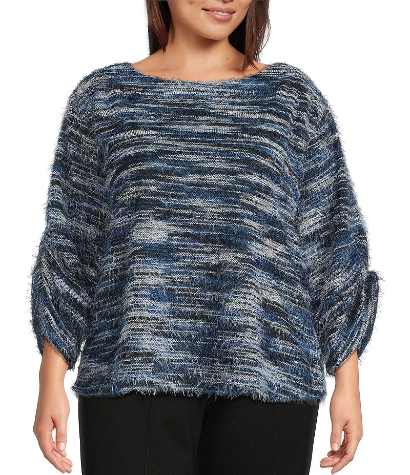 Slim Factor by Investments Plus Alexa Boat Neck 3/4 Sleeve Fuzzy Knit Top