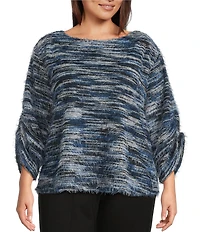 Slim Factor by Investments Plus Alexa Boat Neck 3/4 Sleeve Fuzzy Knit Top