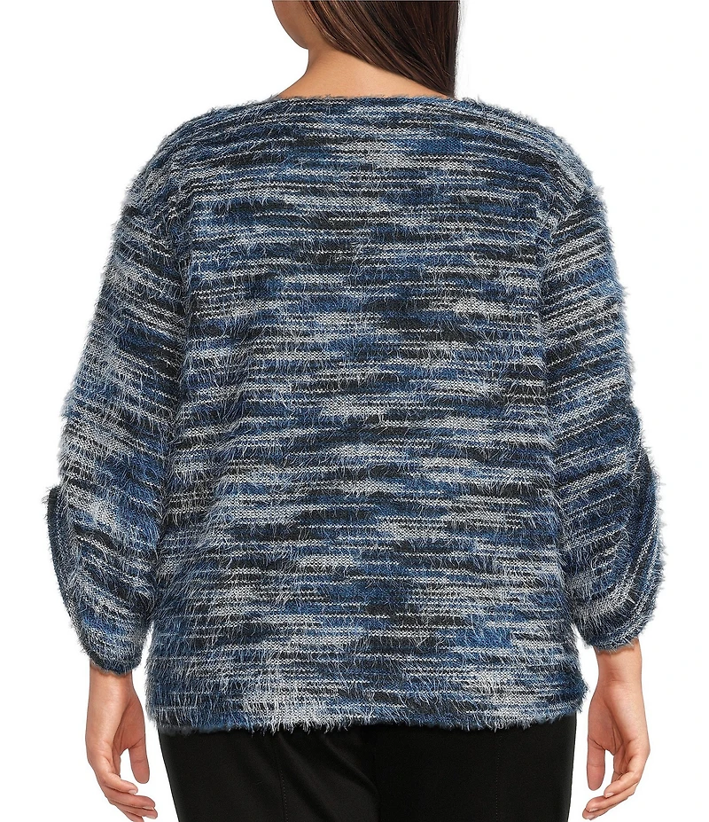 Slim Factor by Investments Plus Alexa Boat Neck 3/4 Sleeve Fuzzy Knit Top