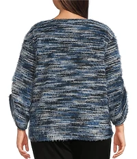 Slim Factor by Investments Plus Alexa Boat Neck 3/4 Sleeve Fuzzy Knit Top