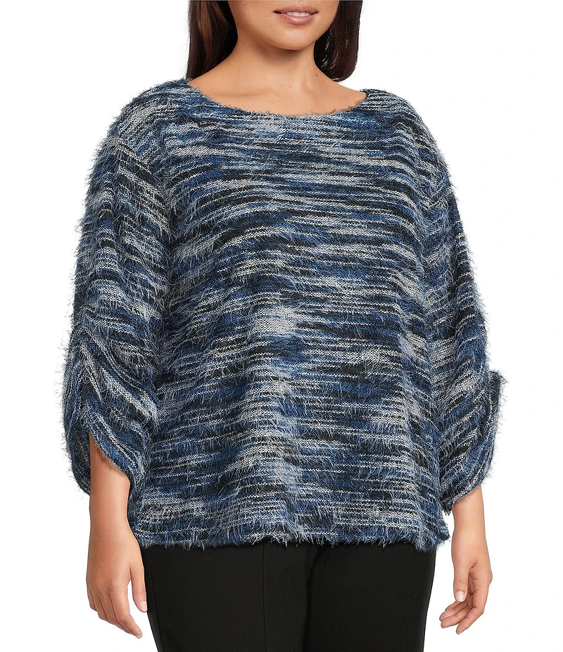 Slim Factor by Investments Plus Alexa Boat Neck 3/4 Sleeve Fuzzy Knit Top