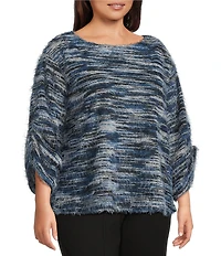 Slim Factor by Investments Plus Alexa Boat Neck 3/4 Sleeve Fuzzy Knit Top