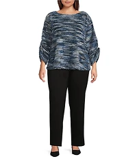 Slim Factor by Investments Plus Alexa Boat Neck 3/4 Sleeve Fuzzy Knit Top