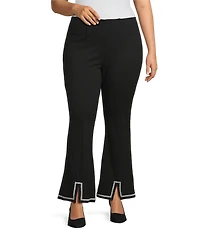 Slim Factor by Investments Plus Ponte Knit No Waist Flare Leg Beaded Trim Pants