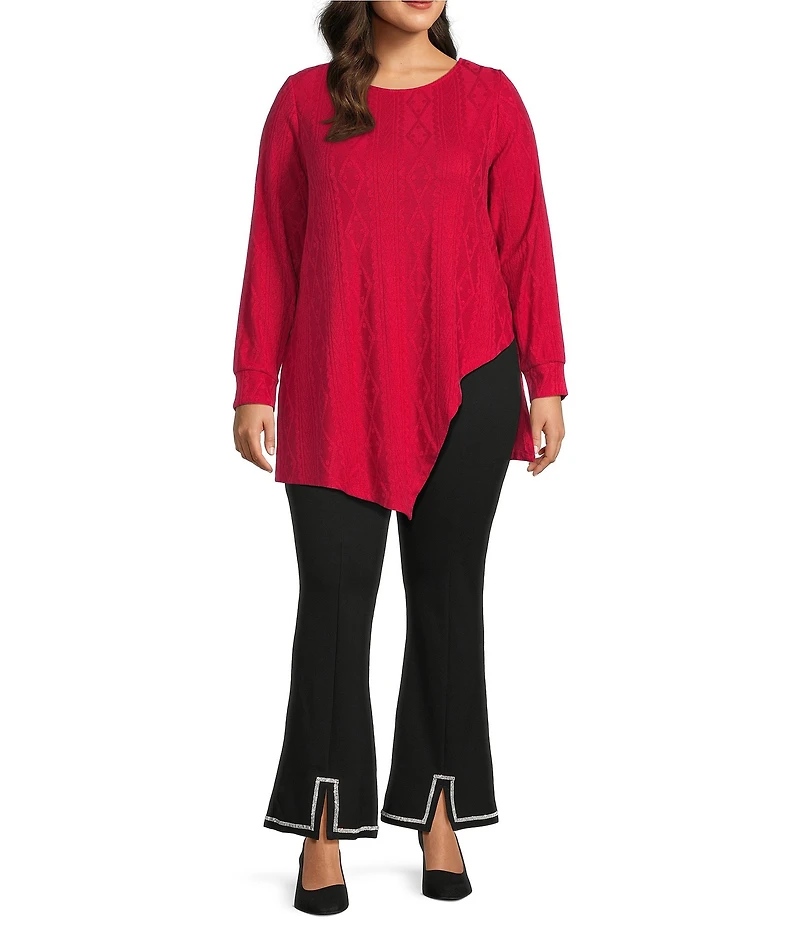 Slim Factor by Investments Plus Ponte Knit No Waist Flare Leg Beaded Trim Pants