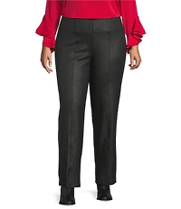 Slim Factor by Investments Plus Ponte Knit No Waist Slim Straight Fog Foil Coated Pants