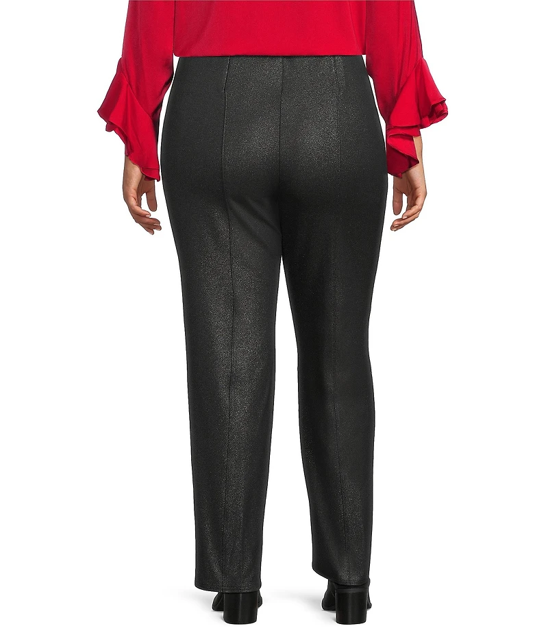 Slim Factor by Investments Plus Ponte Knit No Waist Slim Straight Fog Foil Coated Pants