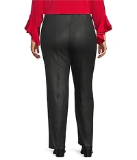 Slim Factor by Investments Plus Ponte Knit No Waist Slim Straight Fog Foil Coated Pants