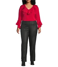 Slim Factor by Investments Plus Ponte Knit No Waist Slim Straight Fog Foil Coated Pants