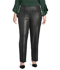 Slim Factor by Investments Plus Ponte Knit No Waist Slim Straight Python Foil Coated Pants