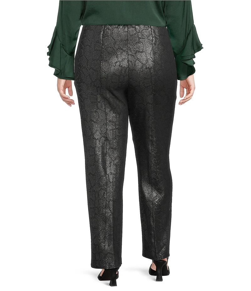 Slim Factor by Investments Plus Ponte Knit No Waist Slim Straight Python Foil Coated Pants