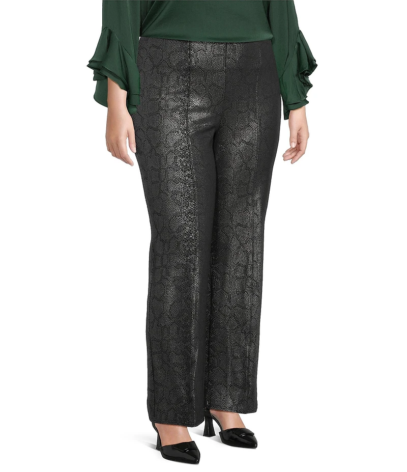 Slim Factor by Investments Plus Ponte Knit No Waist Slim Straight Python Foil Coated Pants