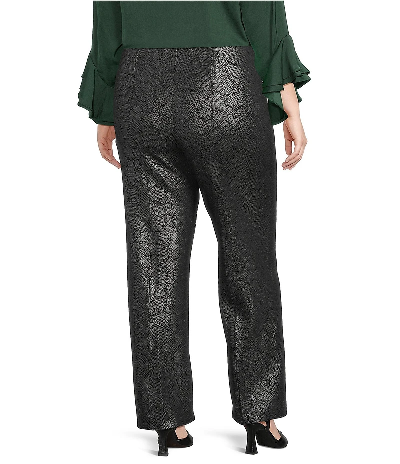 Slim Factor by Investments Plus Ponte Knit No Waist Slim Straight Python Foil Coated Pants