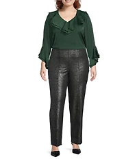 Slim Factor by Investments Plus Ponte Knit No Waist Slim Straight Python Foil Coated Pants