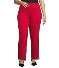 Slim Factor by Investments Plus Ponte Knit No Waist Wide Leg Beaded Hem Pants