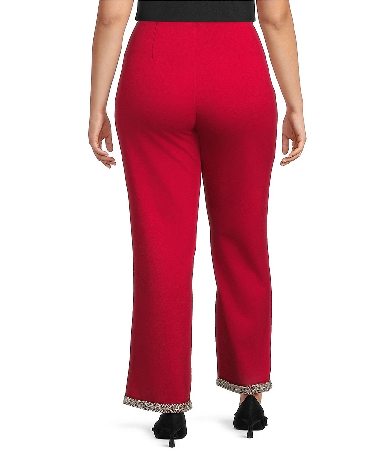 Slim Factor by Investments Plus Ponte Knit No Waist Wide Leg Beaded Hem Pants