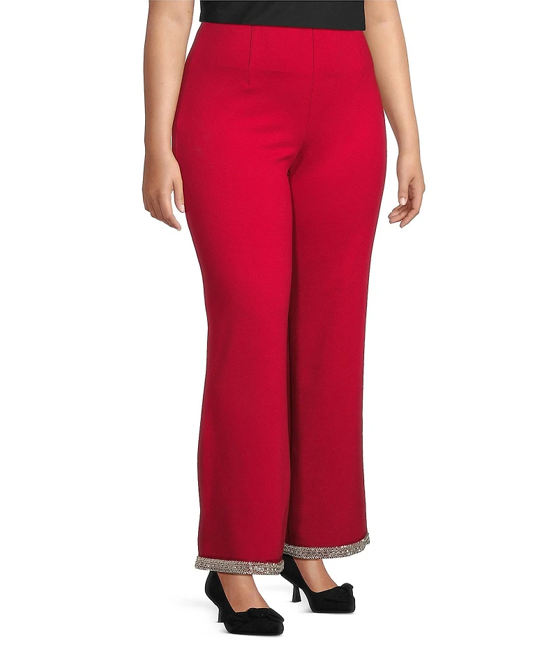Slim Factor by Investments Plus Ponte Knit No Waist Wide Leg Beaded Hem Pants