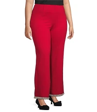 Slim Factor by Investments Plus Ponte Knit No Waist Wide Leg Beaded Hem Pants