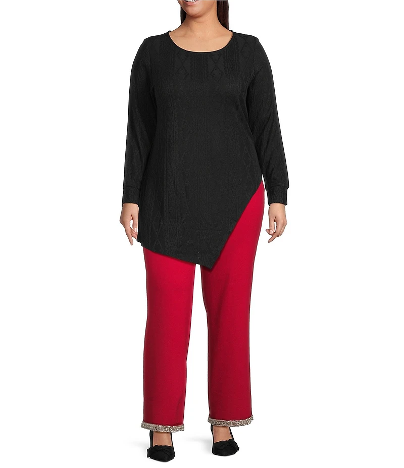 Slim Factor by Investments Plus Ponte Knit No Waist Wide Leg Beaded Hem Pants