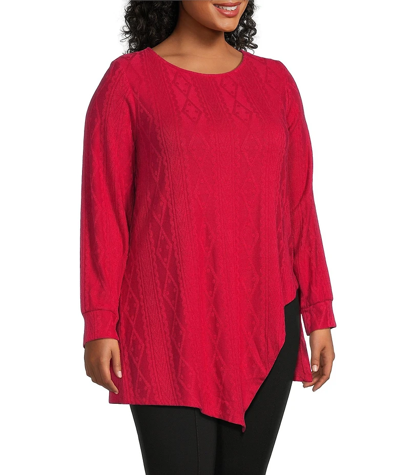 Slim Factor by Investments Plus Riley Long Sleeve Asymmetrical Hemline Crew Neckline Knit Top