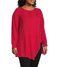 Slim Factor by Investments Plus Riley Long Sleeve Asymmetrical Hemline Crew Neckline Knit Top