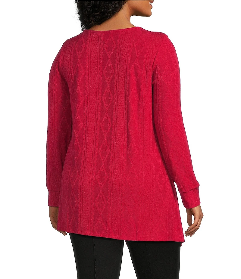 Slim Factor by Investments Plus Riley Long Sleeve Asymmetrical Hemline Crew Neckline Knit Top