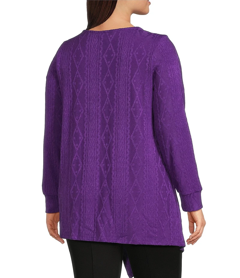 Slim Factor by Investments Plus Riley Long Sleeve Asymmetrical Hemline Crew Neckline Knit Top