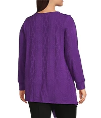 Slim Factor by Investments Plus Riley Long Sleeve Asymmetrical Hemline Crew Neckline Knit Top