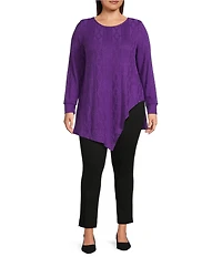 Slim Factor by Investments Plus Riley Long Sleeve Asymmetrical Hemline Crew Neckline Knit Top