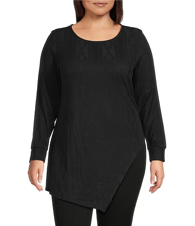 Slim Factor by Investments Plus Riley Long Sleeve Asymmetrical Hemline Crew Neckline Knit Top