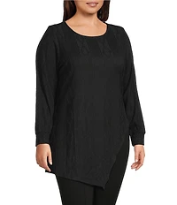 Slim Factor by Investments Plus Riley Long Sleeve Asymmetrical Hemline Crew Neckline Knit Top
