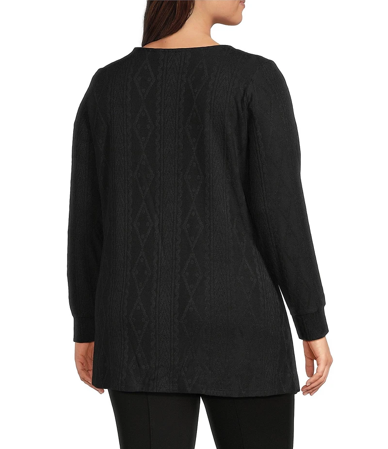 Slim Factor by Investments Plus Riley Long Sleeve Asymmetrical Hemline Crew Neckline Knit Top