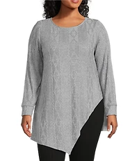 Slim Factor by Investments Plus Riley Long Sleeve Asymmetrical Hemline Crew Neckline Knit Top