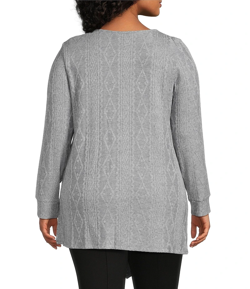 Slim Factor by Investments Plus Riley Long Sleeve Asymmetrical Hemline Crew Neckline Knit Top
