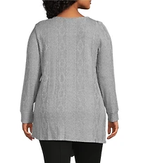 Slim Factor by Investments Plus Riley Long Sleeve Asymmetrical Hemline Crew Neckline Knit Top