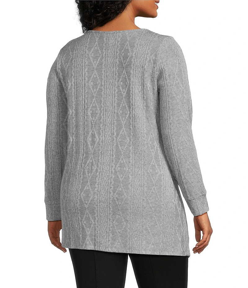 Slim Factor by Investments Plus Riley Long Sleeve Asymmetrical Hemline Crew Neckline Knit Top