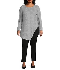 Slim Factor by Investments Plus Riley Long Sleeve Asymmetrical Hemline Crew Neckline Knit Top