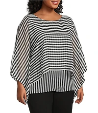 Slim Factor by Investments Plus Size 3/4 Sleeve Chiffon Crew Neck Double Layer Top