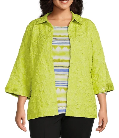 Slim Factor by Investments Plus Size 3/4 Sleeve Open Front Jacquard Jacket