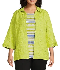 Slim Factor by Investments Plus Size 3/4 Sleeve Open Front Jacquard Jacket
