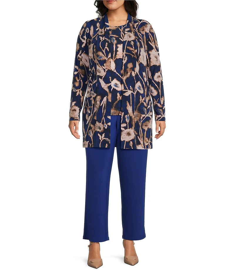 Investments Plus Size Bellwether Blue Long Sleeve Open-Front Cardigan