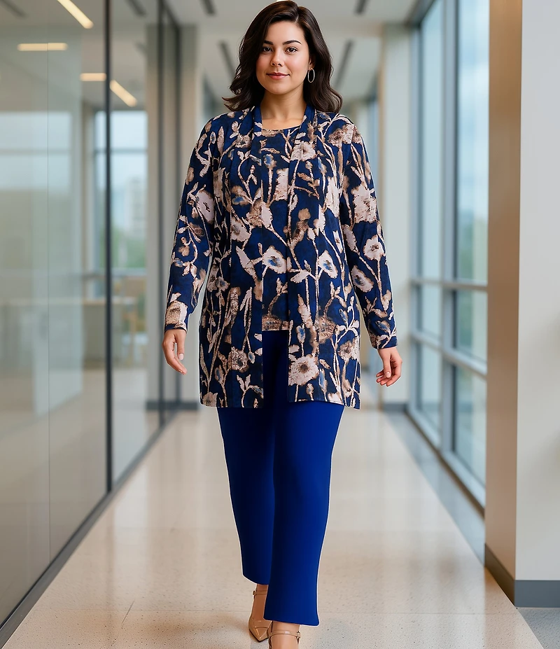 Investments Plus Size Bellwether Blue Long Sleeve Open-Front Cardigan
